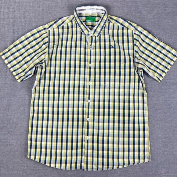 Ruggers Young Blue Yellow Plaid Slim Fit Button Down Shirt Men’s Size Large - Picture 1 of 8